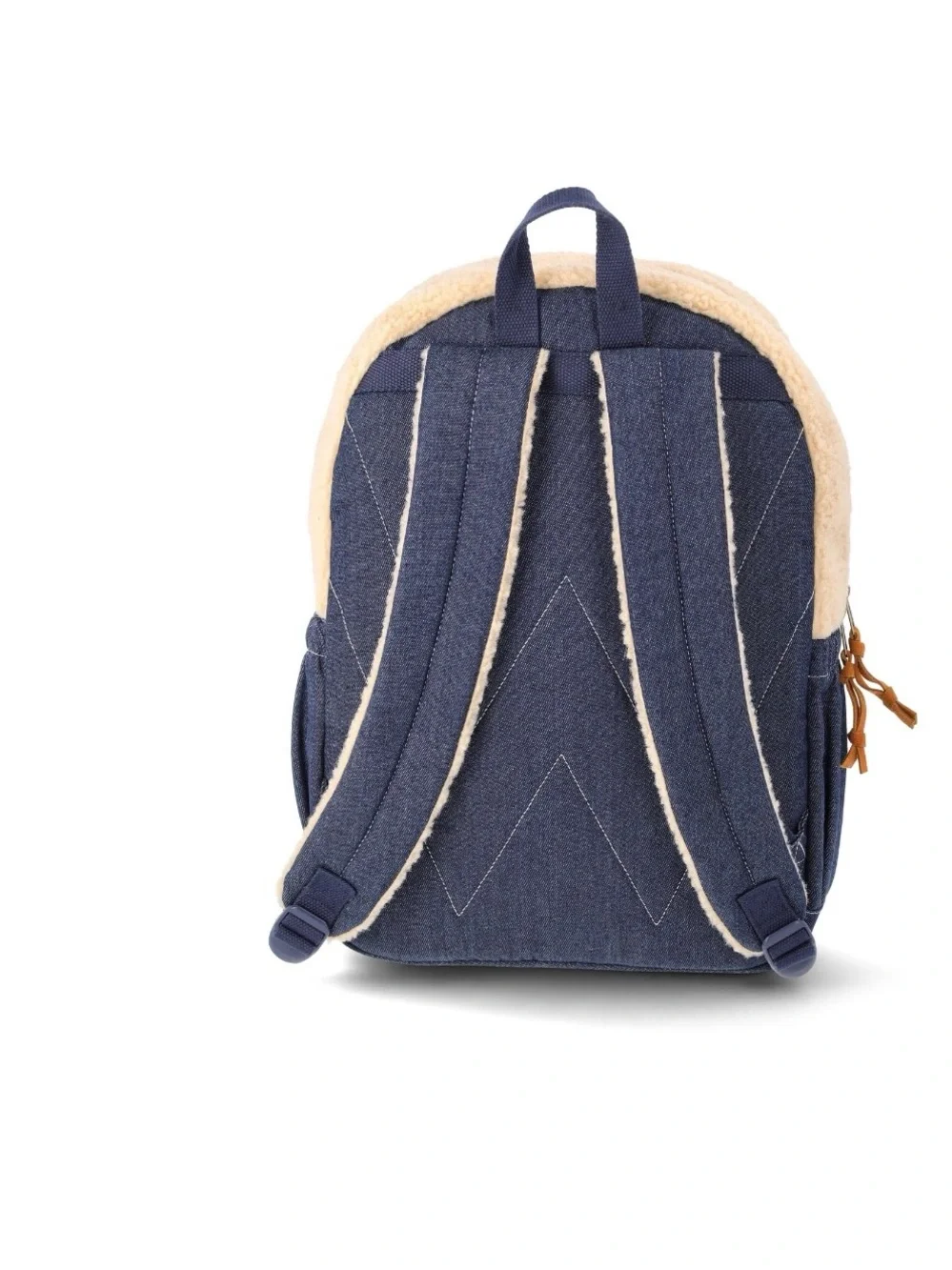 Wrangler navy denim backpack with cream sherpa trim